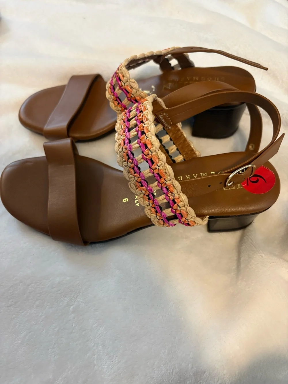 Italian Shoemakers Brown Sandals with Pink Woven Detail